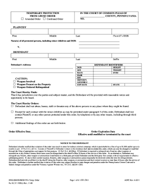 Pennsylvania Protection from Abuse Order