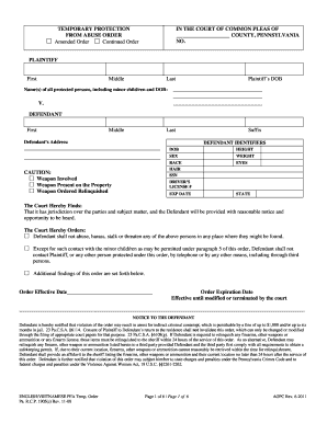 Temporary Protection from Abuse Order