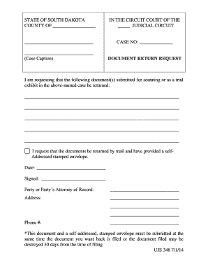 South Dakota Document Return Request