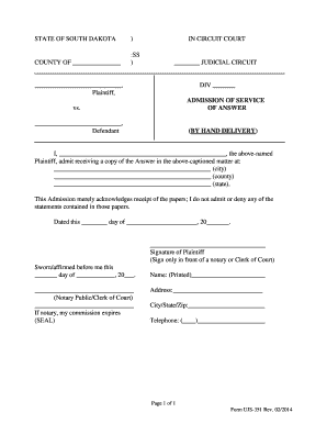 South Dakota Admission of Service