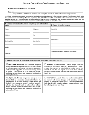 Texas Justice Court Civil Case Information Sheet