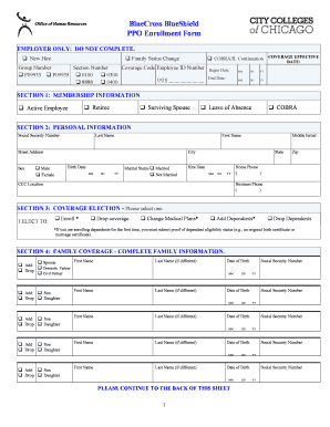 BlueCross BlueShield PPO Enrollment Form