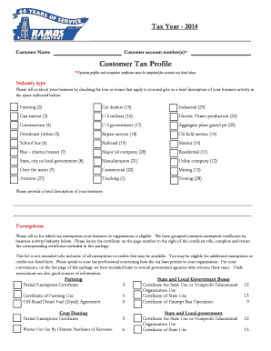2014 Customer Tax Profile Form