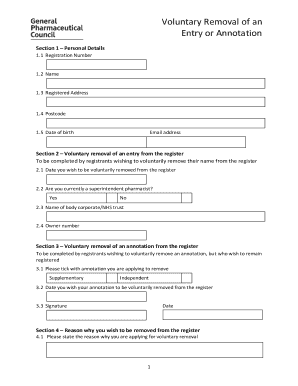 Voluntary Removal of an Entry or Annotation Form