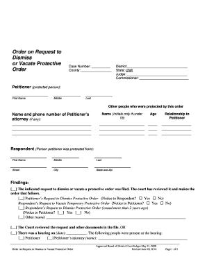 Order on Request to Dismiss or Vacate Protective Order