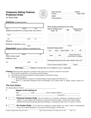 Utah Temporary Dating Violence Protective Order
