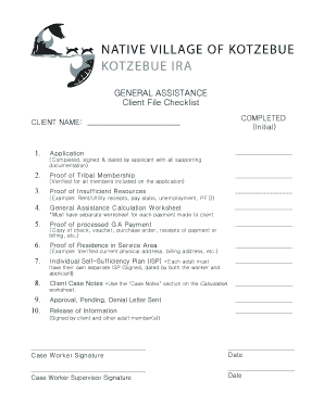 General Assistance Client File Checklist