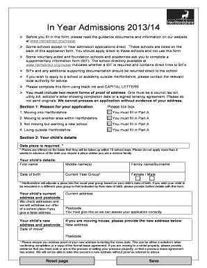 Hertfordshire In-Year School Admission Application