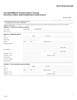 Divorce Order Disinvestment Instruction Form