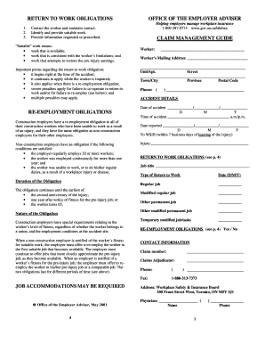 Return to Work Obligations Form