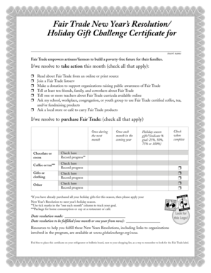 Fair Trade Holiday Gift Challenge Certificate