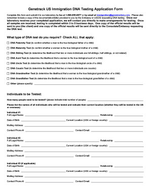 US Immigration DNA Testing Application Form