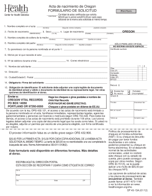Acta de nacimiento de Oregon