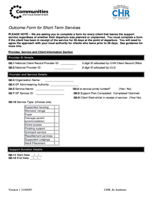Outcome Form for Short-Term Services