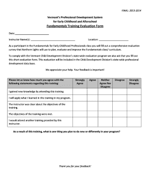 Evaluation form for training - Fundamentals Training Evaluation Form - Vermont Northern Lights - northernlightscdc