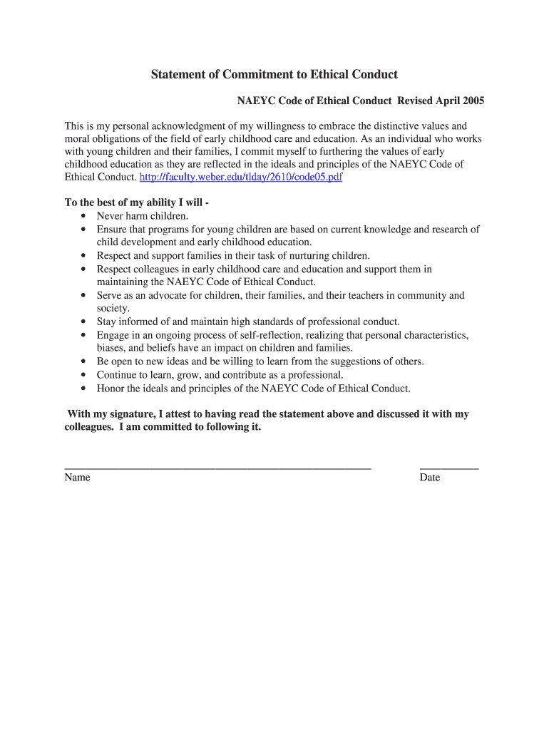 Fillable Online northernlightscdc Statement of Commitment to Ethical