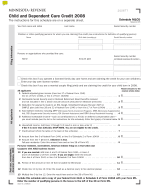 Minnesota Child and Dependent Care Credit Form 2008