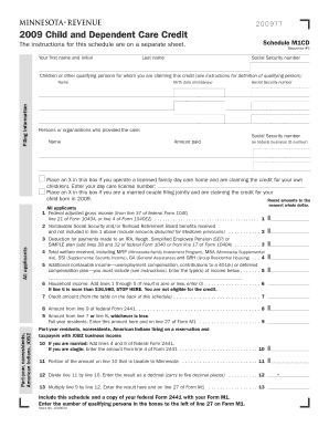 2009 Minnesota Child and Dependent Care Credit Form