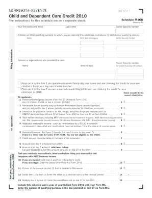 Minnesota Child and Dependent Care Credit Form 2010