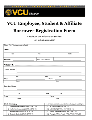 VCU Employee Student Affiliate Borrower Registration Form
