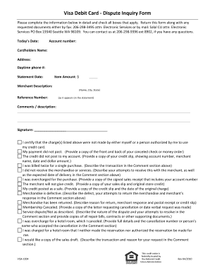 Visa Debit Card Dispute Inquiry Form
