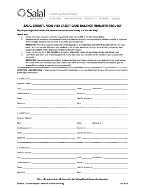 Salal Credit Union Visa Credit Card Balance Transfer Request
