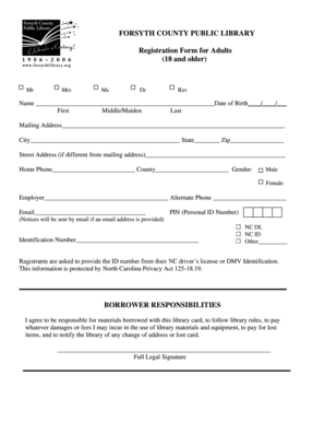 Forsyth County Public Library Adult Registration Form