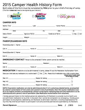 Camper Health History Form