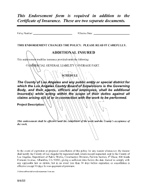 Commercial General Liability Endorsement Form