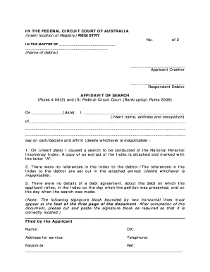 Affidavit of Search for Bankruptcy