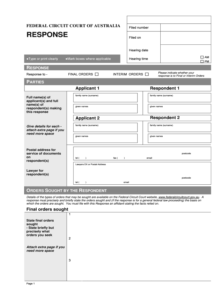 Fillable Online PDF printable version of Response form - Federal ...