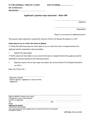 Applicant's Genuine Steps Statement