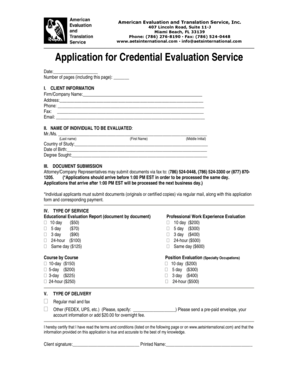 Application for Credential Evaluation Service