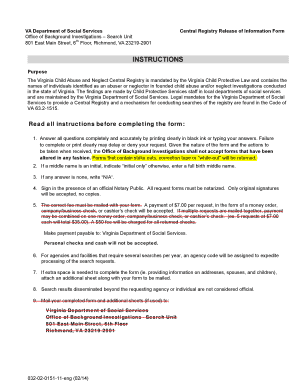 Virginia Central Registry Release of Information Form