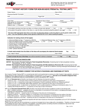 Patient History Form for Non-Invasive Prenatal Testing (NIPT)