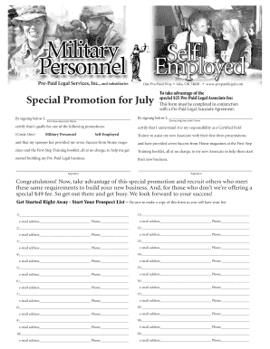 Pre-Paid Legal Associate Agreement Form