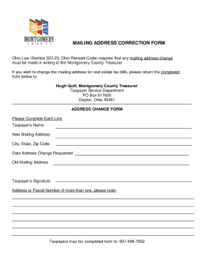 Ohio Real Estate Tax Mailing Address Correction Form