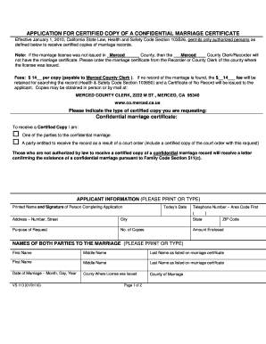 California Confidential Marriage Certificate Application