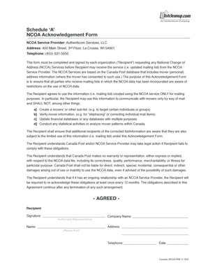 NCOA Acknowledgement Form