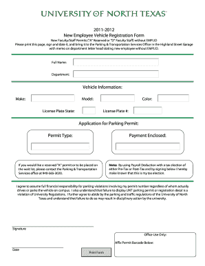 New Employee Vehicle Registration Form
