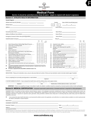 Special Olympics Athlete Health Information Form