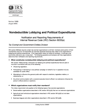 IRS Notice 1333 Nondeductible Lobbying Expenditures