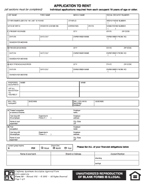 California Apartment Rental Application