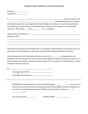 Contractor's Affidavit and Waiver of Lien