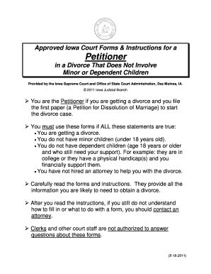 Iowa Divorce Petition No Minor Children