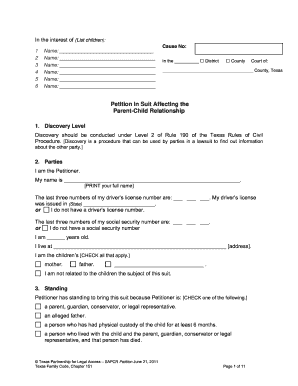 petition divorce oklahoma child form parent texas relationship suit affecting forms bill pdffiller pdf printable