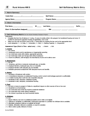 Arizona Homeless Evaluation Project Self-Sufficiency Matrix