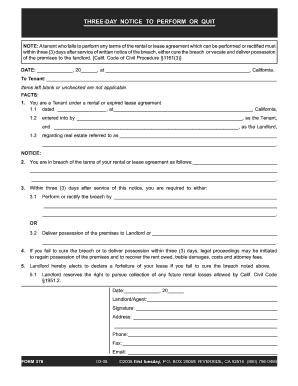 Three-Day Notice to Perform or Quit