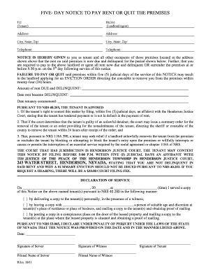 Five-Day Notice to Pay Rent or Quit