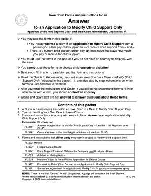 Iowa Answer to Application to Modify Child Support Only